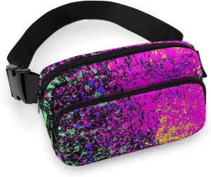 Fanny Pack Small Hip Bum Bag, Colorfu Acrylic Paint Splatter Blob On Black Crossbody Belt Bag With Adjustable Strap for Men Women, Waterproof Lightweight Sport Gym Workout Waist Pack