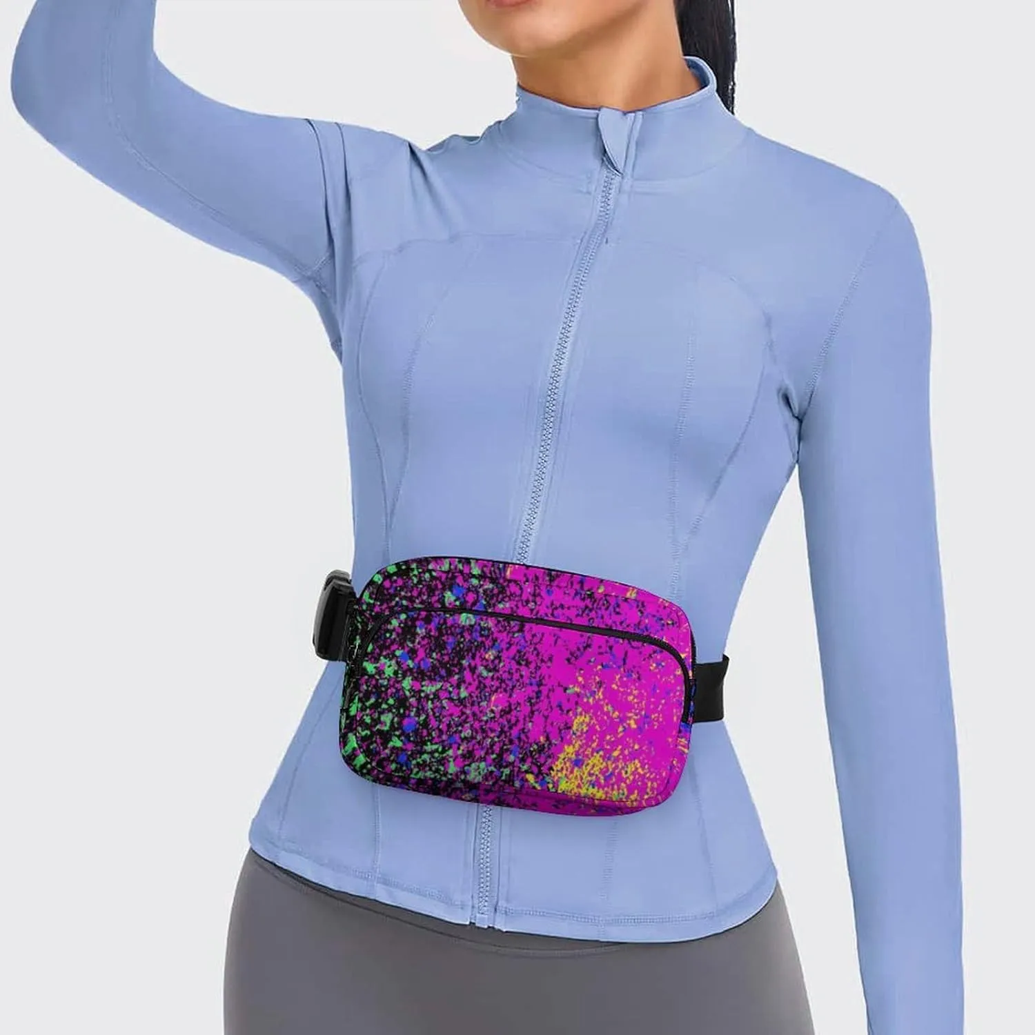 Fanny Pack Small Hip Bum Bag, Colorfu Acrylic Paint Splatter Blob On Black Crossbody Belt Bag With Adjustable Strap for Men Women, Waterproof Lightweight Sport Gym Workout Waist Pack