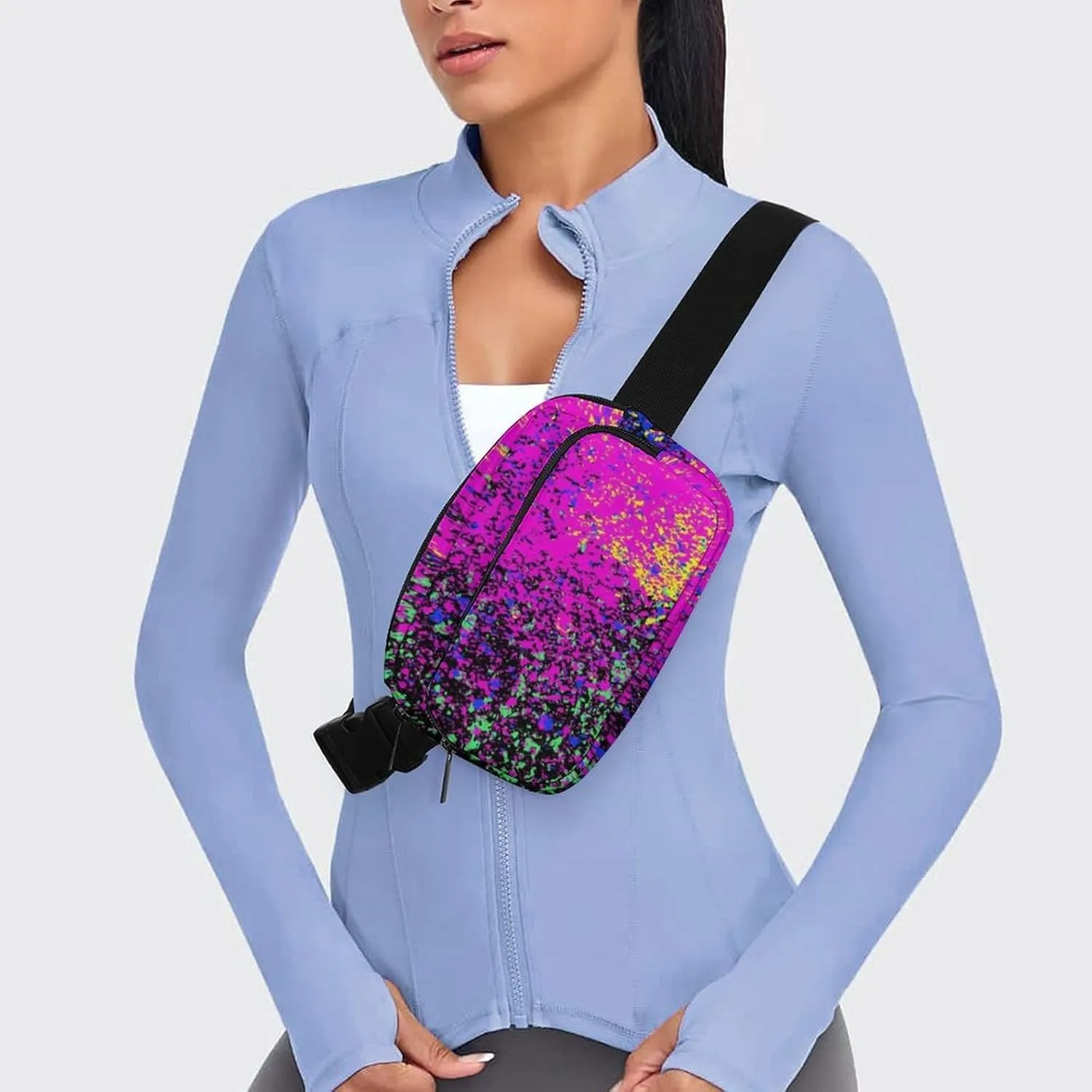 Fanny Pack Small Hip Bum Bag, Colorfu Acrylic Paint Splatter Blob On Black Crossbody Belt Bag With Adjustable Strap for Men Women, Waterproof Lightweight Sport Gym Workout Waist Pack