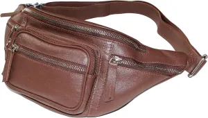 Fanny Pack Waist Bag Multifunction Genuine Leather Hip Bum Bag Travel Pouch for Men and Women | Multiple Pockets & Sturdy Zippers Ideal for Hiking Running And Cycling (Brown)