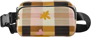 Fanny Pack Waist Bag with Adjustable Strap, Women Men Crossbody Sling Bags, Buffalo Plaid Check Yellow Rose Gold Leaves, Large Capacity Travel Wallet for Shopping Sports Work