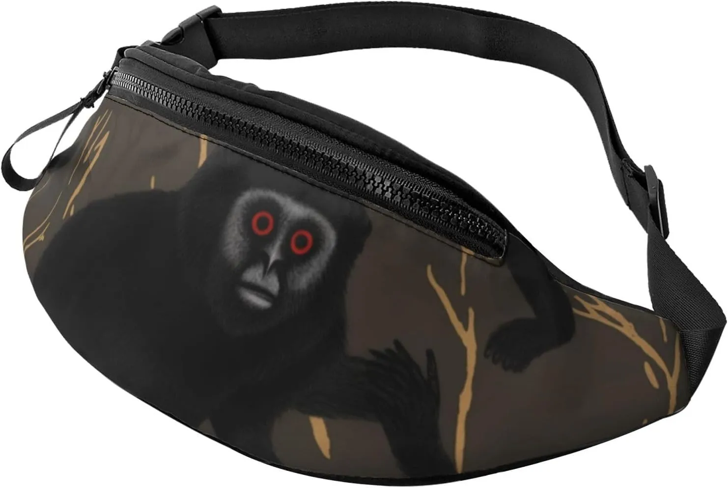 Fanny Packs For Women Black Gibbon Monkey Printing Fanny Pack Outdoor Sports Waist Bag Adjustable Waist Pack Crossbody Bags With 1-Zipper Pockets For Enjoy Sports Traveling Workout Casual