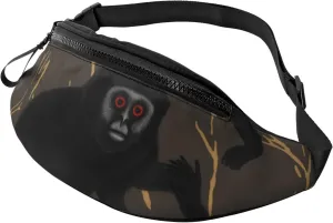 Fanny Packs For Women Black Gibbon Monkey Printing Fanny Pack Outdoor Sports Waist Bag Adjustable Waist Pack Crossbody Bags With 1-Zipper Pockets For Enjoy Sports Traveling Workout Casual