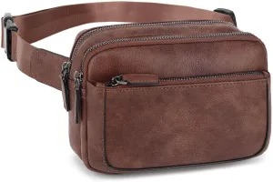 Fanny Packs for Women, Leather Vegan Belt Bag Crossbody Waist Bag Adjustable Strap, Large Fashion Everywhere Belt Bag, Coffee