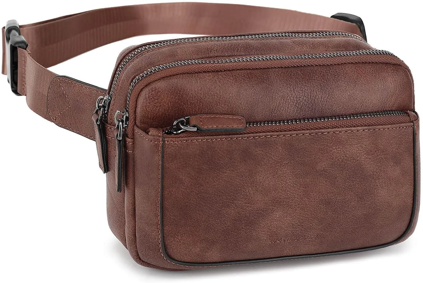 Fanny Packs for Women, Leather Vegan Belt Bag Crossbody Waist Bag Adjustable Strap, Large Fashion Everywhere Belt Bag, Coffee