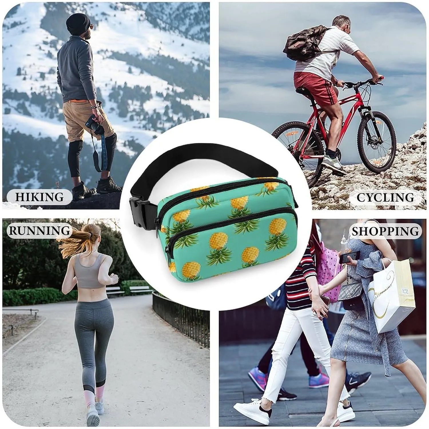 Fanny Packs for Women Men, Cross Body Bag Belt Bag Fashion Waist Bag with Adjustable Strap, Upside Down Pineapples Tropical