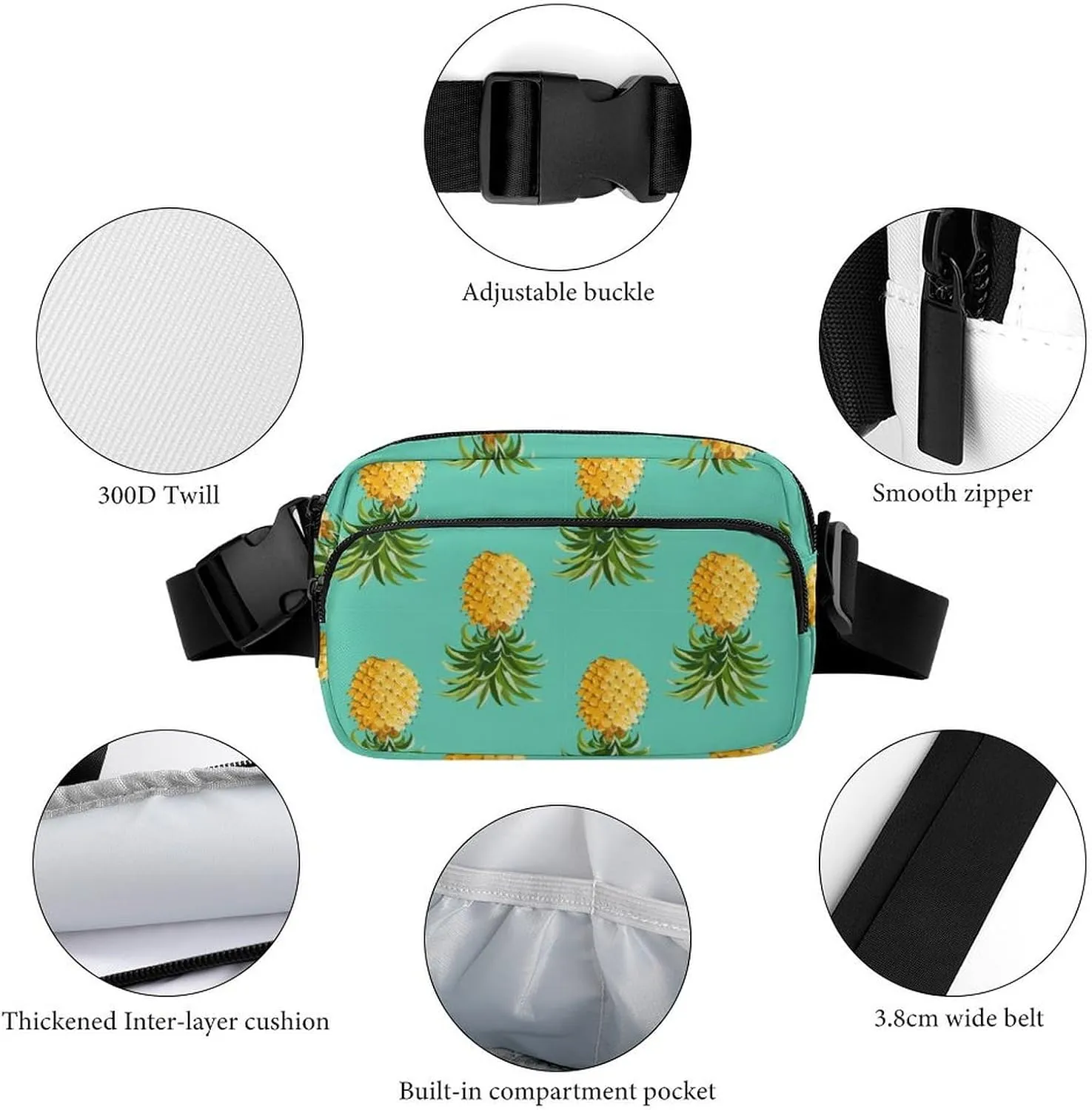 Fanny Packs for Women Men, Cross Body Bag Belt Bag Fashion Waist Bag with Adjustable Strap, Upside Down Pineapples Tropical