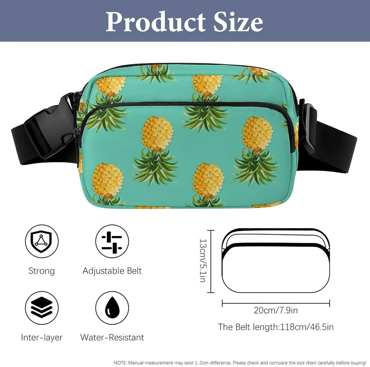 Fanny Packs for Women Men, Cross Body Bag Belt Bag Fashion Waist Bag with Adjustable Strap, Upside Down Pineapples Tropical