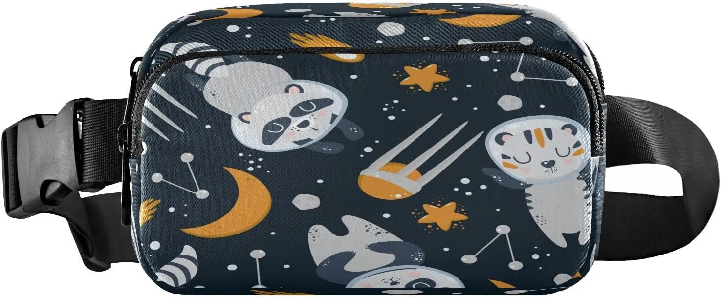Fanny Packs for Women Men Cute Astronauts Raccoon Belt Bag Waterproof Fashion Waist Pack with Adjustable Strap Tiger Panda Waist Bag Hip Bumbags for Running Workout Travel Hiking Cycling
