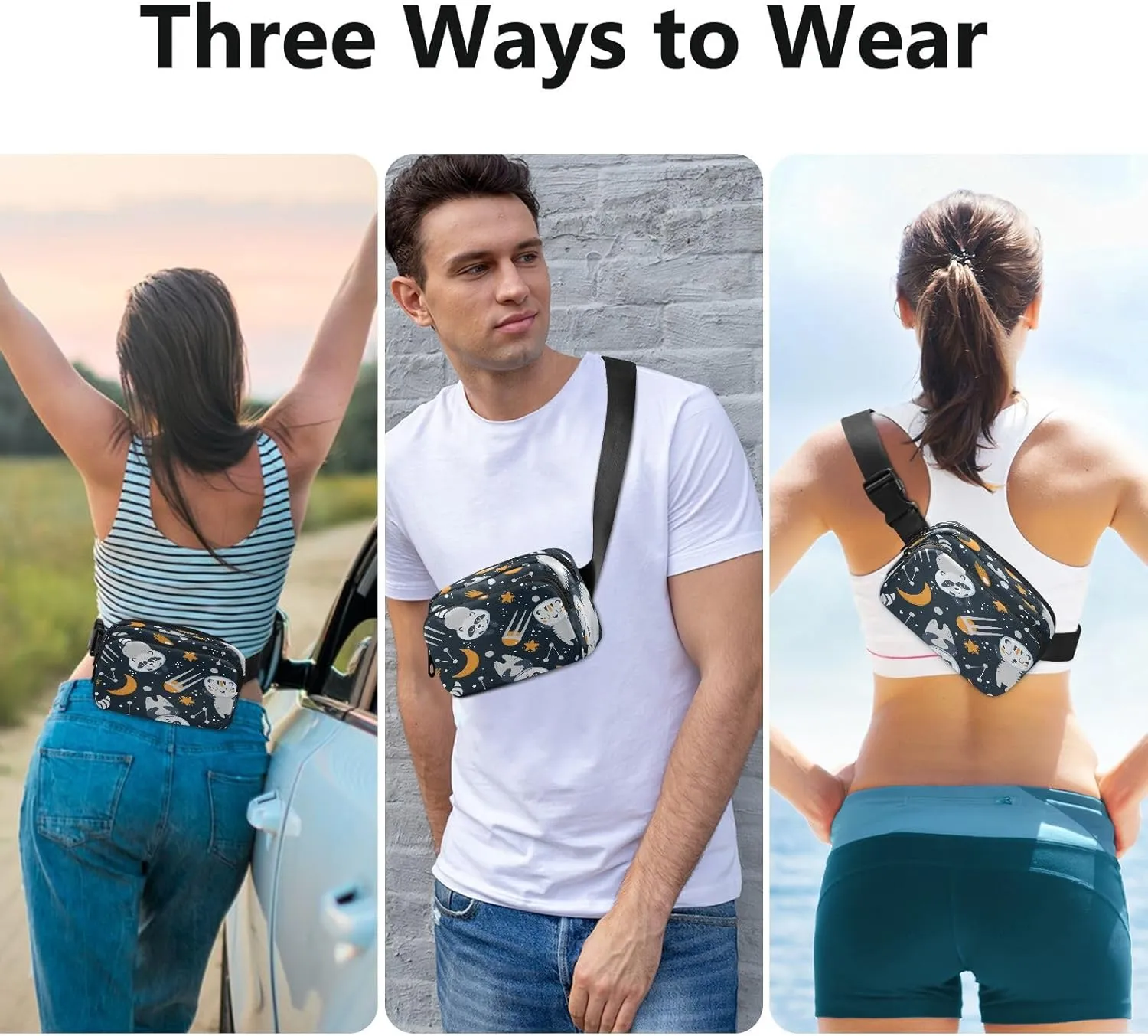 Fanny Packs for Women Men Cute Astronauts Raccoon Belt Bag Waterproof Fashion Waist Pack with Adjustable Strap Tiger Panda Waist Bag Hip Bumbags for Running Workout Travel Hiking Cycling