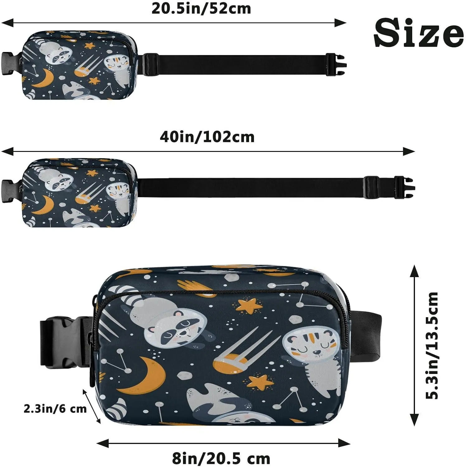 Fanny Packs for Women Men Cute Astronauts Raccoon Belt Bag Waterproof Fashion Waist Pack with Adjustable Strap Tiger Panda Waist Bag Hip Bumbags for Running Workout Travel Hiking Cycling