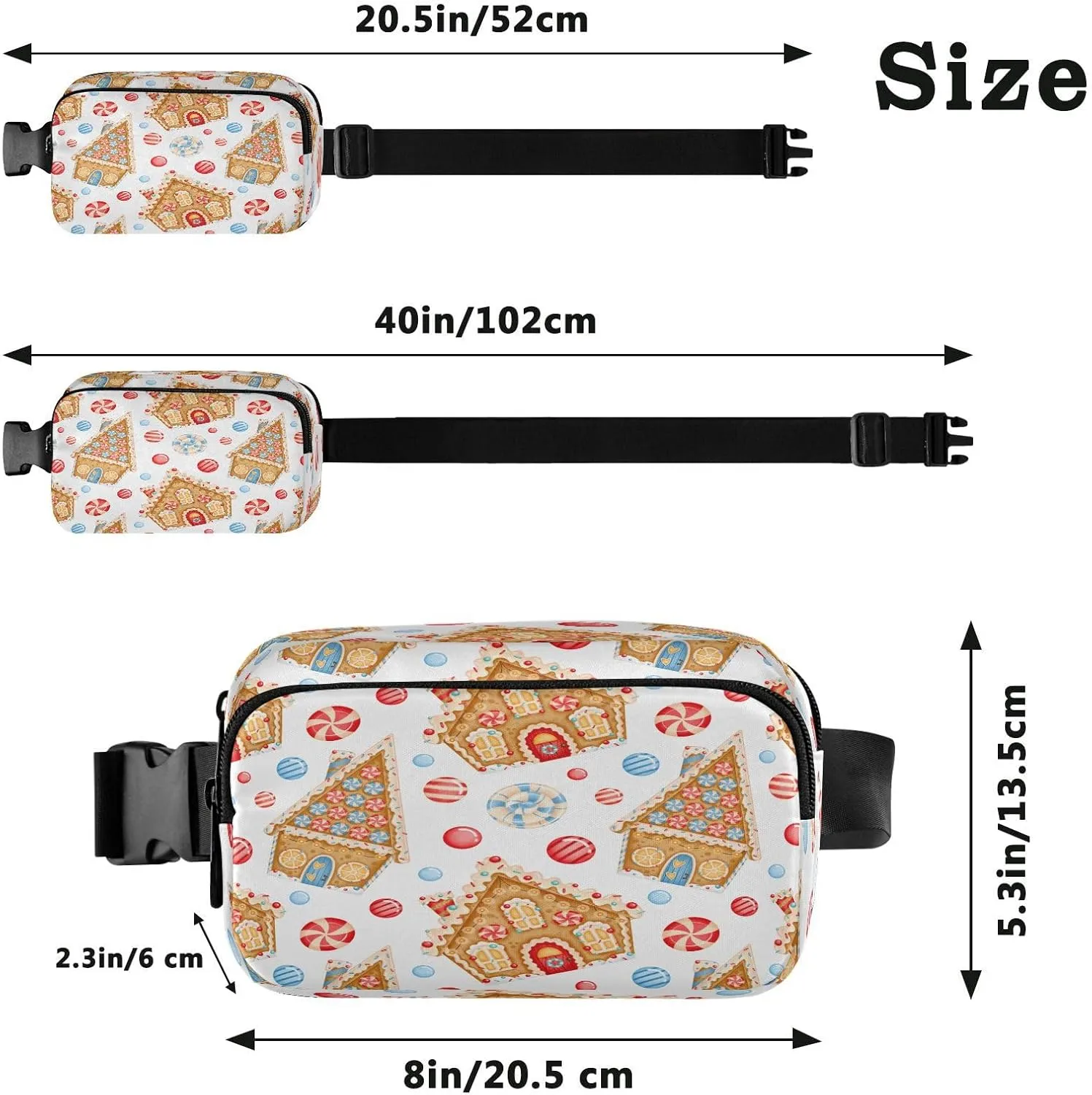 Fanny Packs for Women Men Cute Christmas Cookie Belt Bag Waterproof Fashion Waist Pack with Adjustable Strap Xmas Gingerbread House Waist Bag Hip Bumbags for Running Workout Travel Hiking Cycling