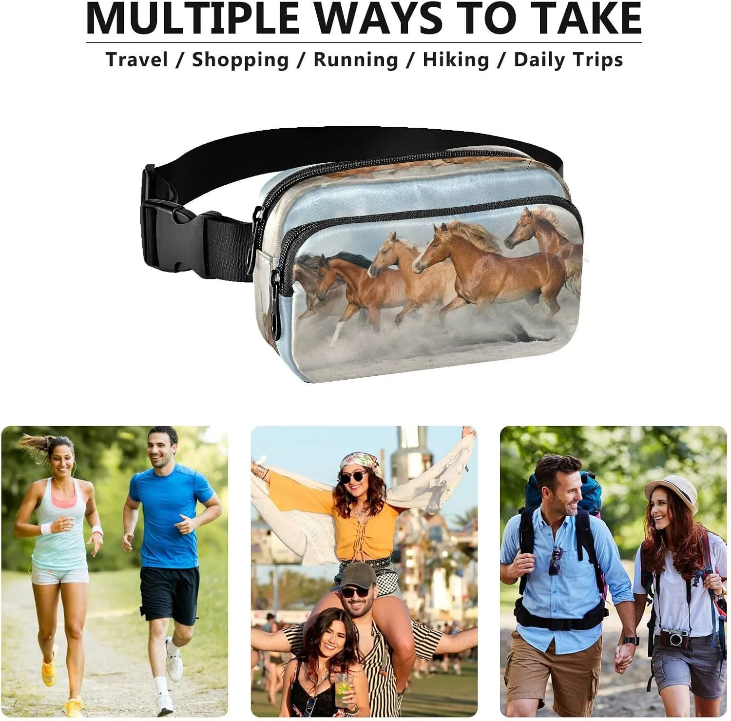 Fanny Packs for Women Men Shorse Herd Galloping Belt Bag Waterproof Fashion Waist Pack with Adjustable Strap Cool Waist Bag Hip Bumbags for Running Workout Travel Hiking Cycling