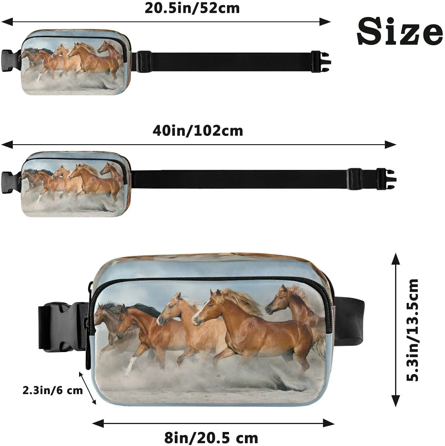 Fanny Packs for Women Men Shorse Herd Galloping Belt Bag Waterproof Fashion Waist Pack with Adjustable Strap Cool Waist Bag Hip Bumbags for Running Workout Travel Hiking Cycling