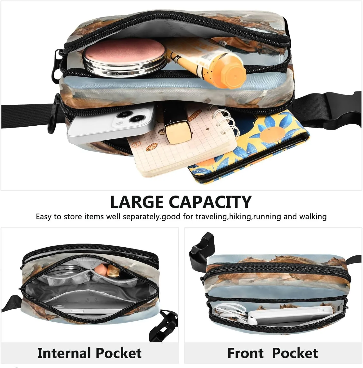 Fanny Packs for Women Men Shorse Herd Galloping Belt Bag Waterproof Fashion Waist Pack with Adjustable Strap Cool Waist Bag Hip Bumbags for Running Workout Travel Hiking Cycling