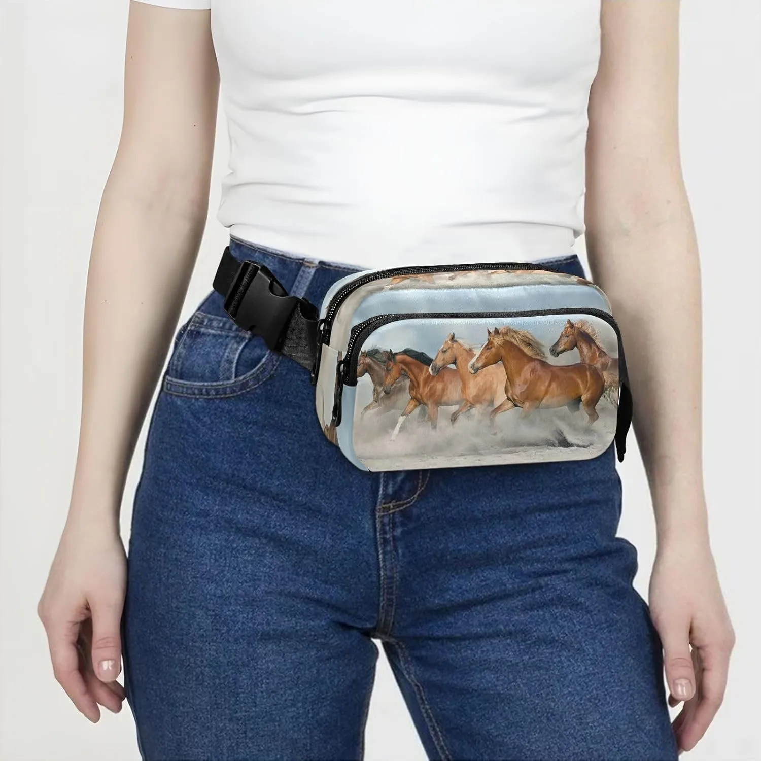 Fanny Packs for Women Men Shorse Herd Galloping Belt Bag Waterproof Fashion Waist Pack with Adjustable Strap Cool Waist Bag Hip Bumbags for Running Workout Travel Hiking Cycling