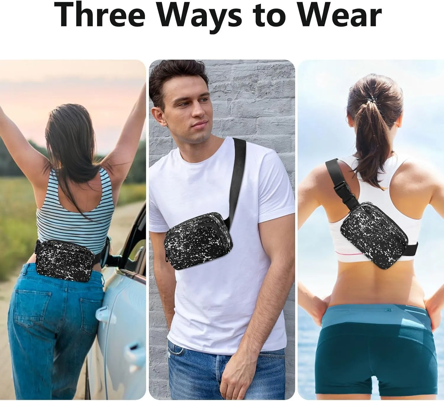 Fanny Packs for Women Men White Speckles Belt Bag Waterproof Fashion Waist Pack with Adjustable Strap Waist Bag Hip Bumbags for Running Workout Travel Hiking Cycling