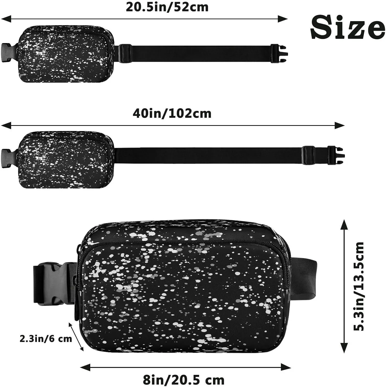 Fanny Packs for Women Men White Speckles Belt Bag Waterproof Fashion Waist Pack with Adjustable Strap Waist Bag Hip Bumbags for Running Workout Travel Hiking Cycling