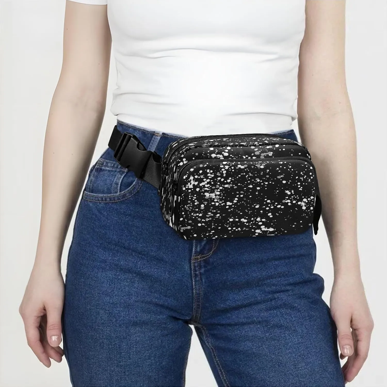 Fanny Packs for Women Men White Speckles Belt Bag Waterproof Fashion Waist Pack with Adjustable Strap Waist Bag Hip Bumbags for Running Workout Travel Hiking Cycling