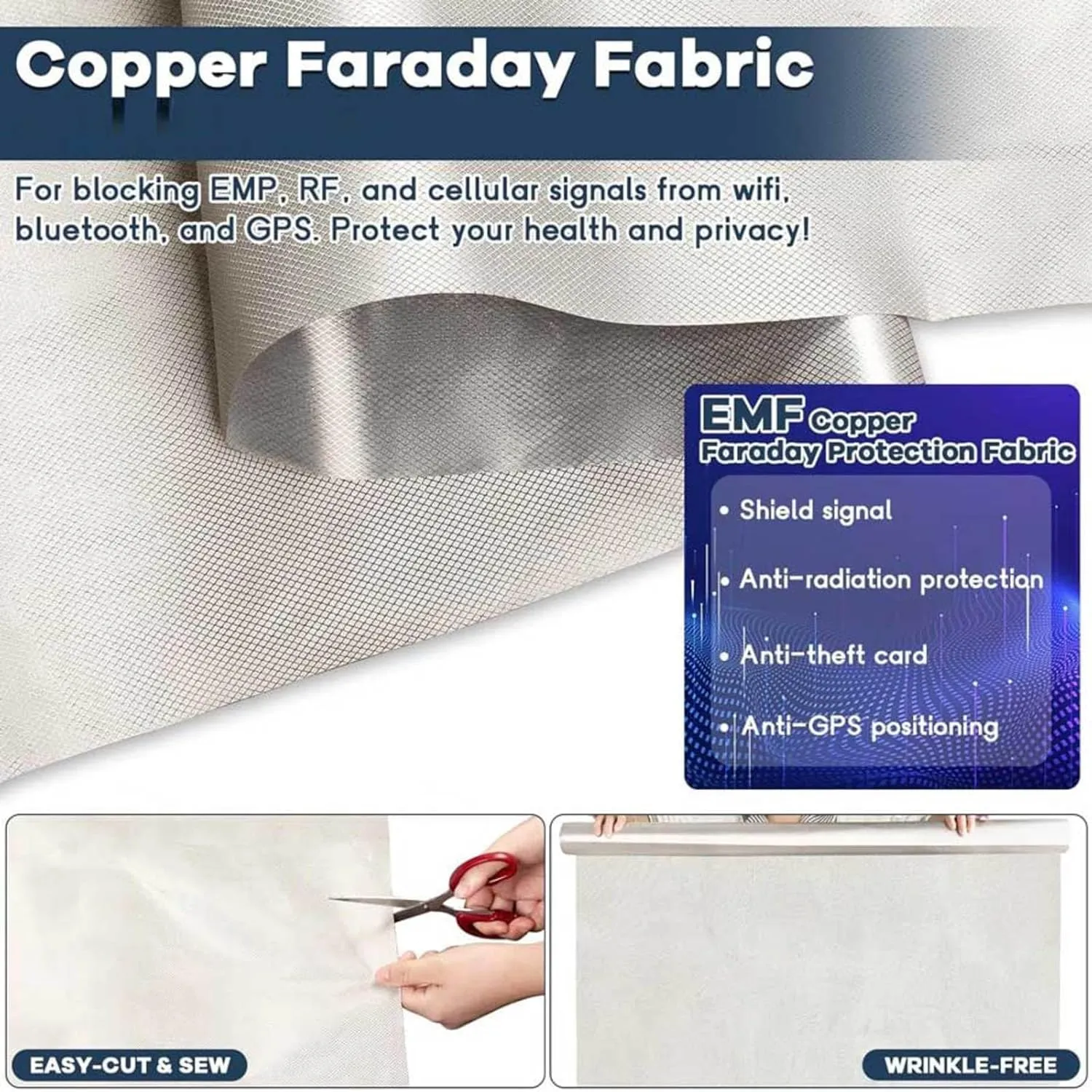 Faraday Fabric Copper Fabric Shielding Cloth Silver EMF Shielding Fabric Shielding-Block WiFi for Radiowave Microwave, Electromagnetic Fields,gold-2x1.1m