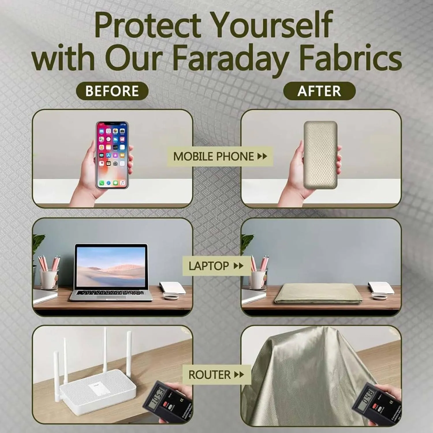 Faraday Fabric Copper Fabric Shielding Cloth Silver EMF Shielding Fabric Shielding-Block WiFi for Radiowave Microwave, Electromagnetic Fields,gold-2x1.1m