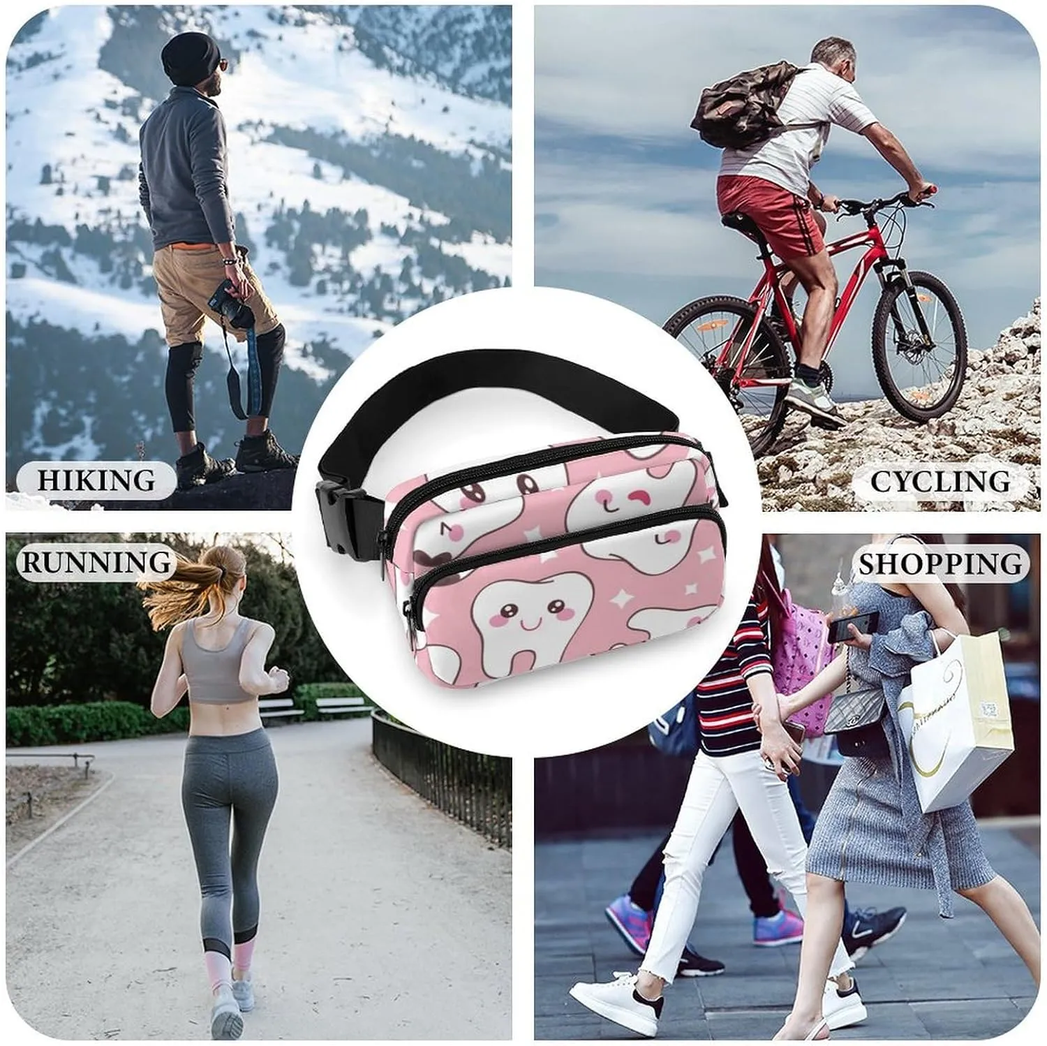 Fashion Belt Bag, Bag, Cute Dental Teeth Pink Chest Pack Crossbody Bags, Tool Backpack, Gym Bags Sack Daypack Outdoor Backpack for Man Women Lady