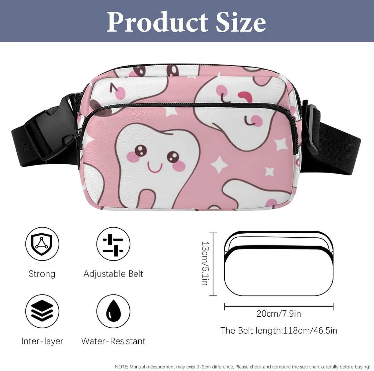 Fashion Belt Bag, Bag, Cute Dental Teeth Pink Chest Pack Crossbody Bags, Tool Backpack, Gym Bags Sack Daypack Outdoor Backpack for Man Women Lady