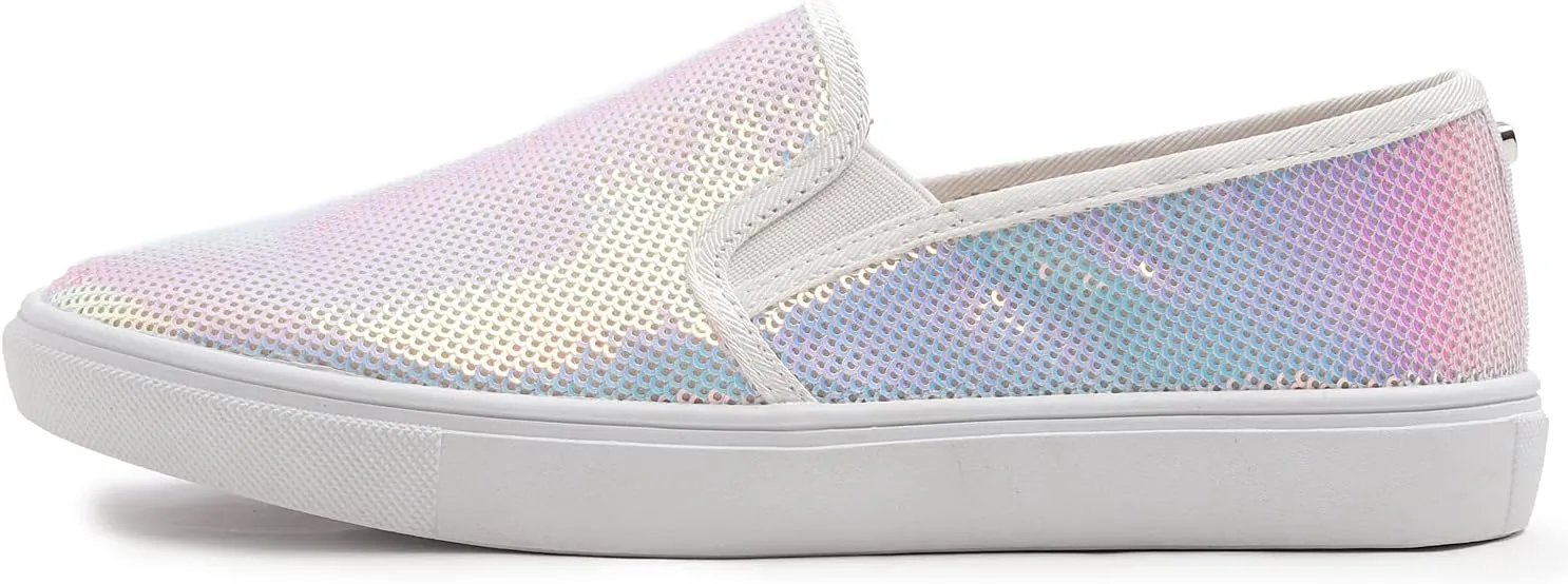 FEVERSOLE Women's Fashion Sparkle Sequin Embellished Sneaker Party Holiday Casual Shoes