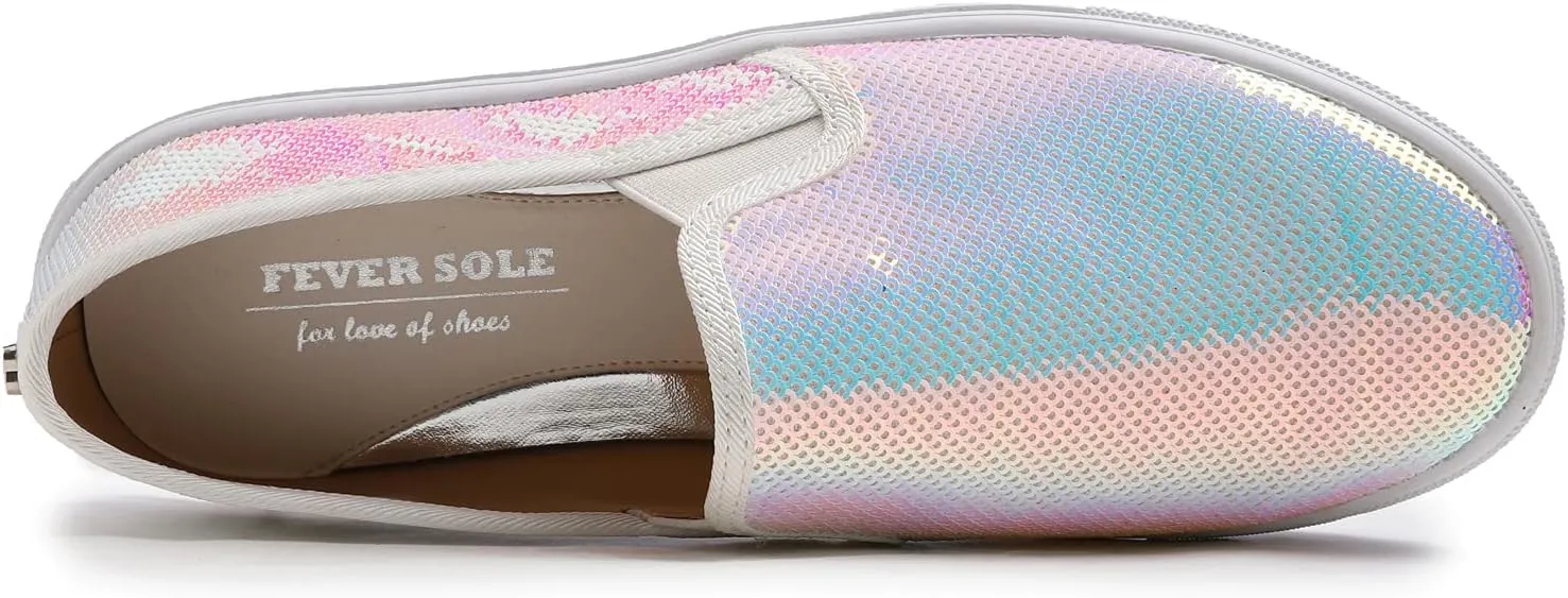 FEVERSOLE Women's Fashion Sparkle Sequin Embellished Sneaker Party Holiday Casual Shoes