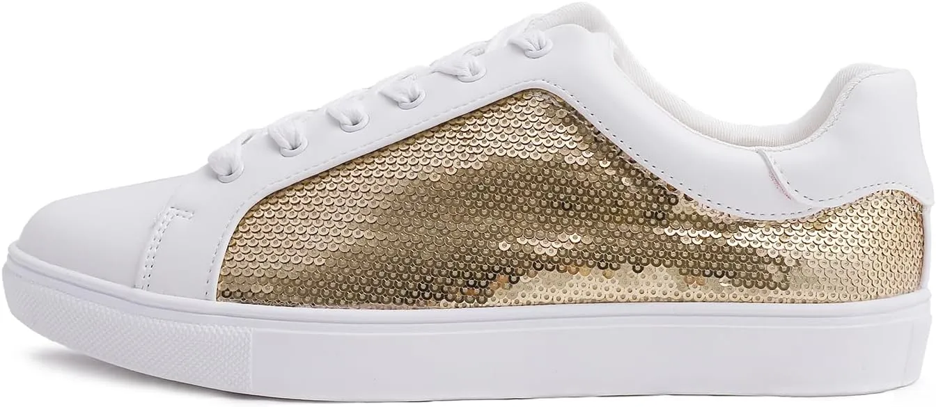 FEVERSOLE Women's Fashion Sparkle Sequin Embellished Sneaker Party Holiday Casual Shoes