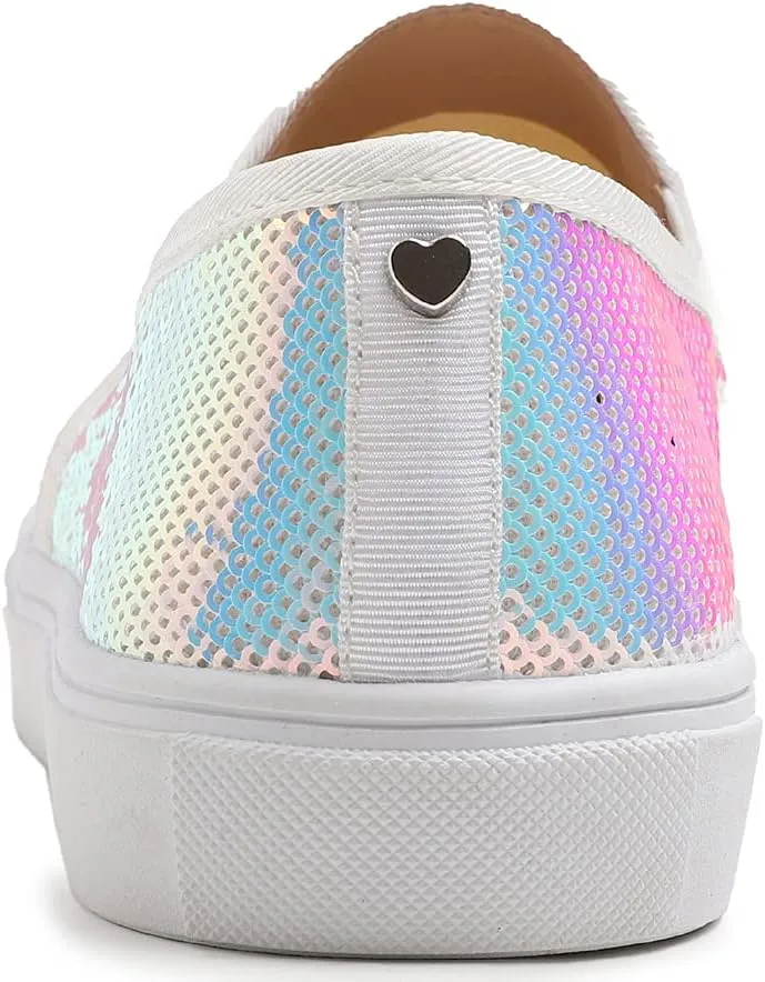 FEVERSOLE Women's Fashion Sparkle Sequin Embellished Sneaker Party Holiday Casual Shoes