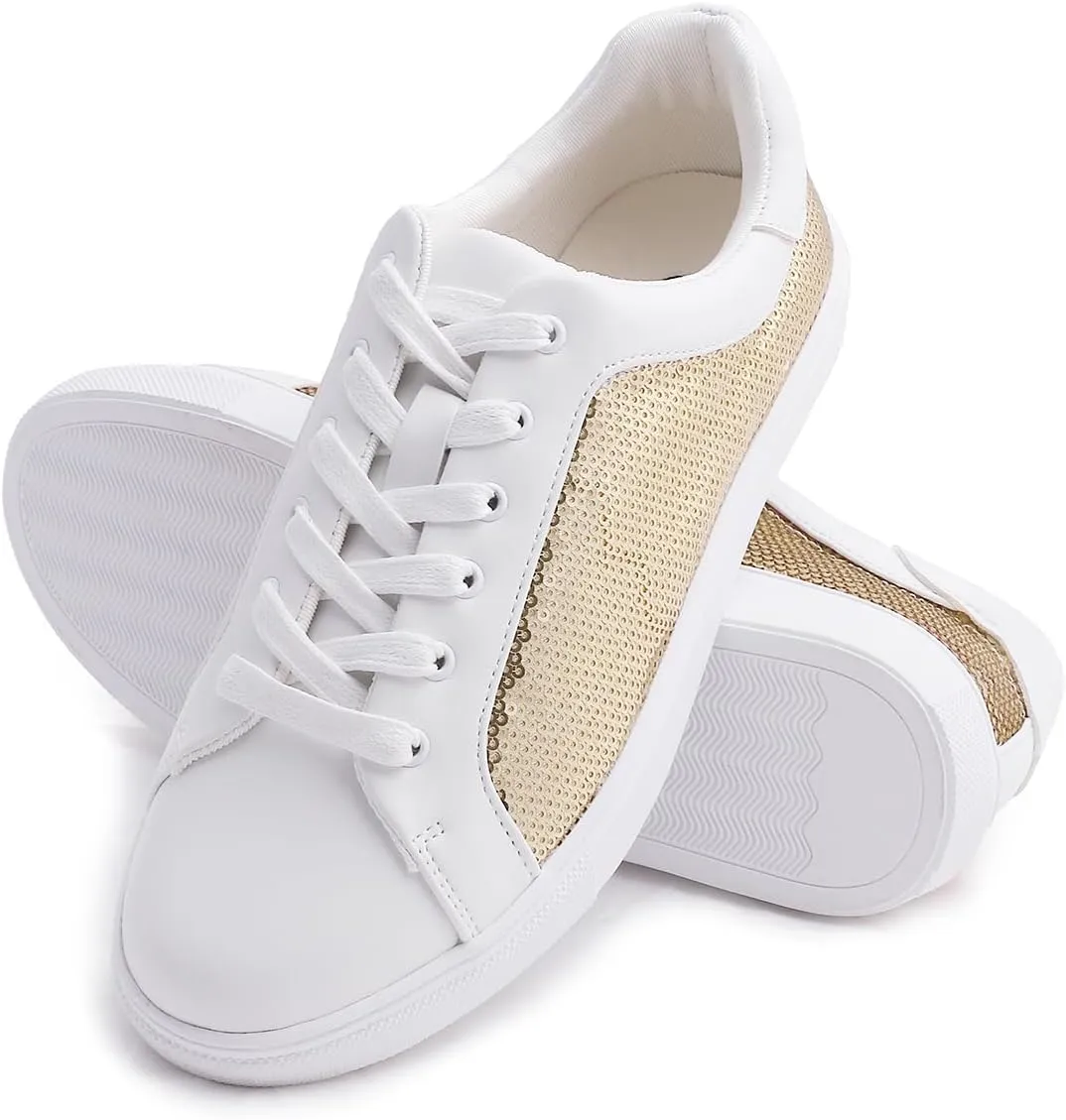 FEVERSOLE Women's Fashion Sparkle Sequin Embellished Sneaker Party Holiday Casual Shoes