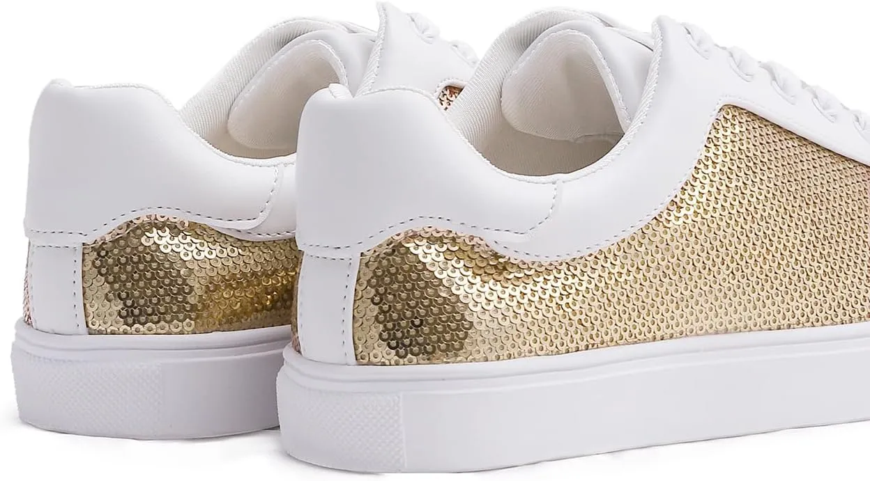 FEVERSOLE Women's Fashion Sparkle Sequin Embellished Sneaker Party Holiday Casual Shoes