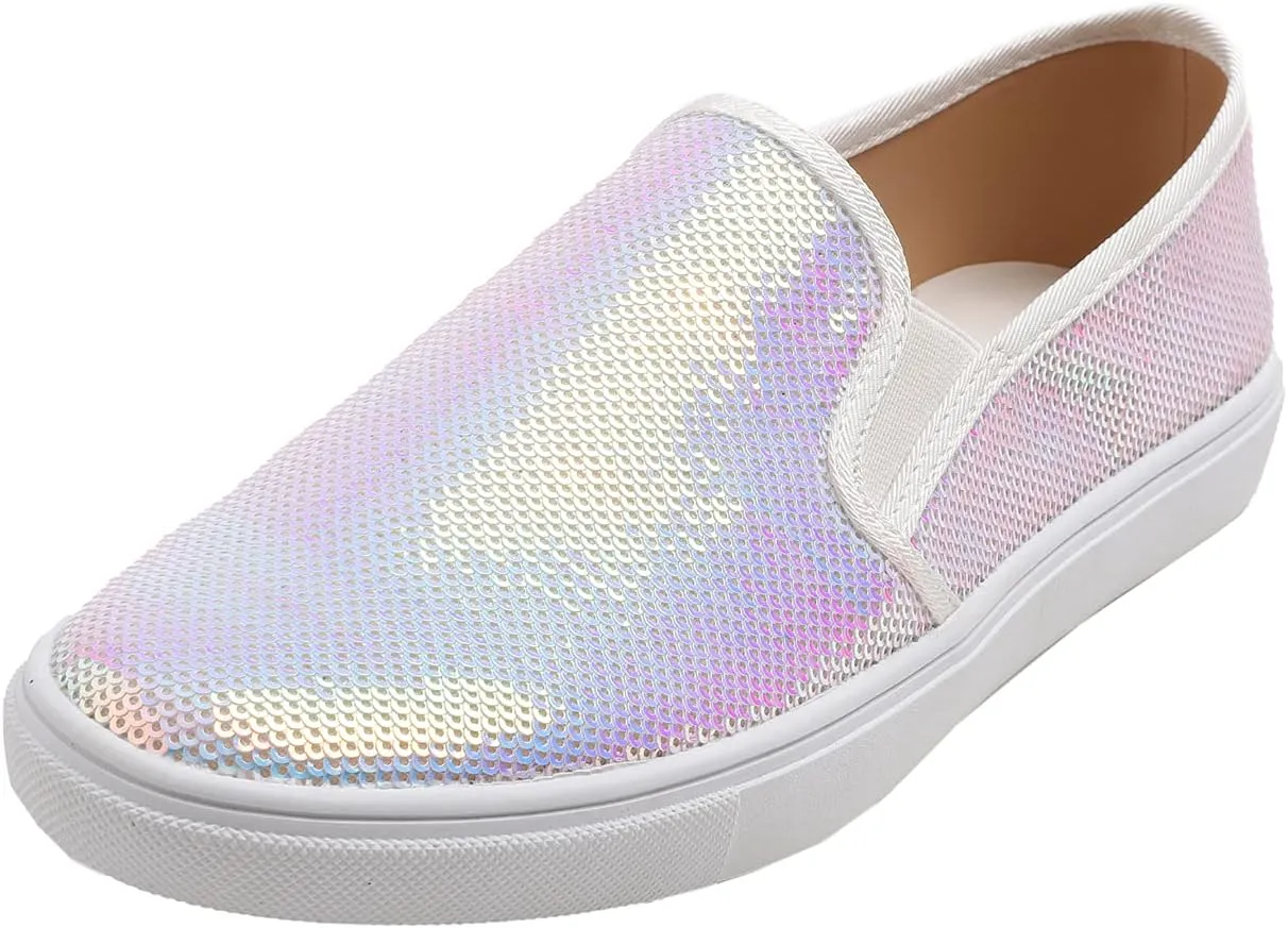 FEVERSOLE Women's Fashion Sparkle Sequin Embellished Sneaker Party Holiday Casual Shoes