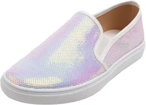 FEVERSOLE Women's Fashion Sparkle Sequin Embellished Sneaker Party Holiday Casual Shoes