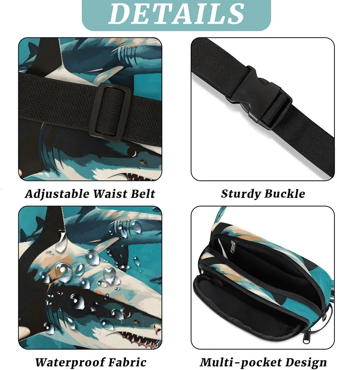 Fiercely Shark Crossbody Bags for Women Trendy Waterproof Fanny Pack with Adjustable Strap Fanny Pack for Travel Shopping Running and Daily Use