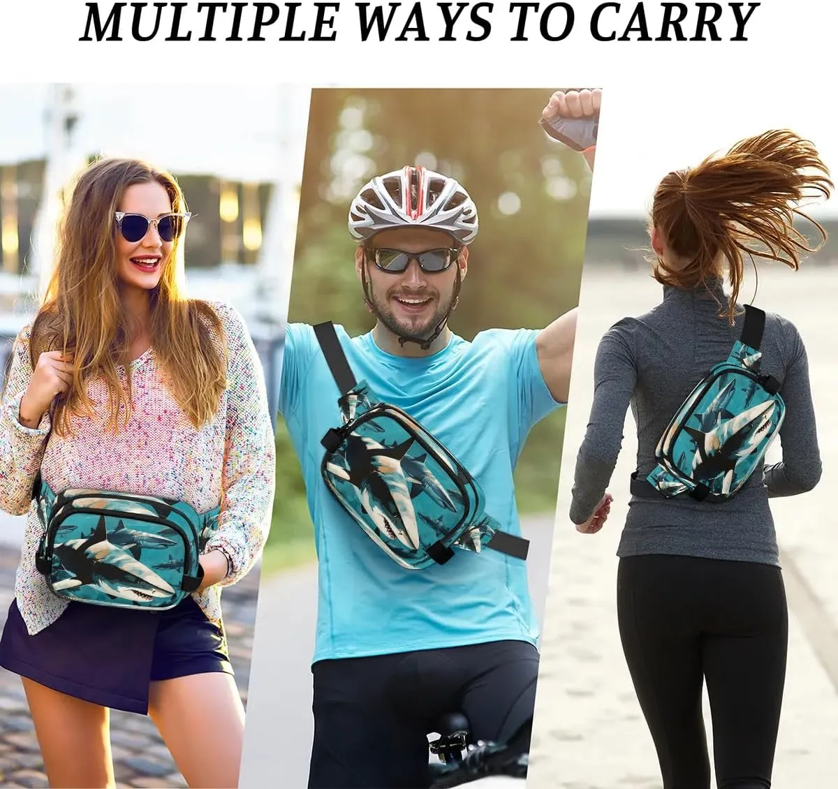 Fiercely Shark Crossbody Bags for Women Trendy Waterproof Fanny Pack with Adjustable Strap Fanny Pack for Travel Shopping Running and Daily Use