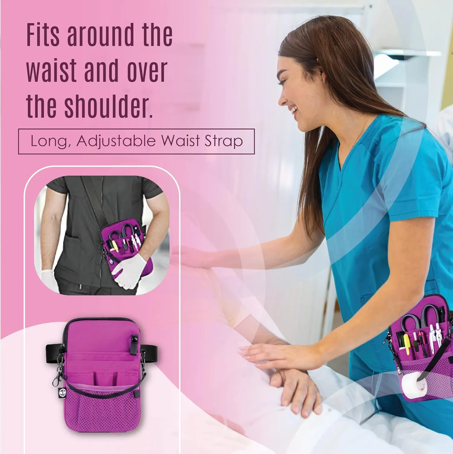 First Lifesaver 4-in-1 Nurse Fanny Pack with Medical Gear Pockets, Tape Holder, and Utility Storage for Stethoscopes, Bandage Scissors, and Emergency Supplies, Student and Nurse Use (Purple)