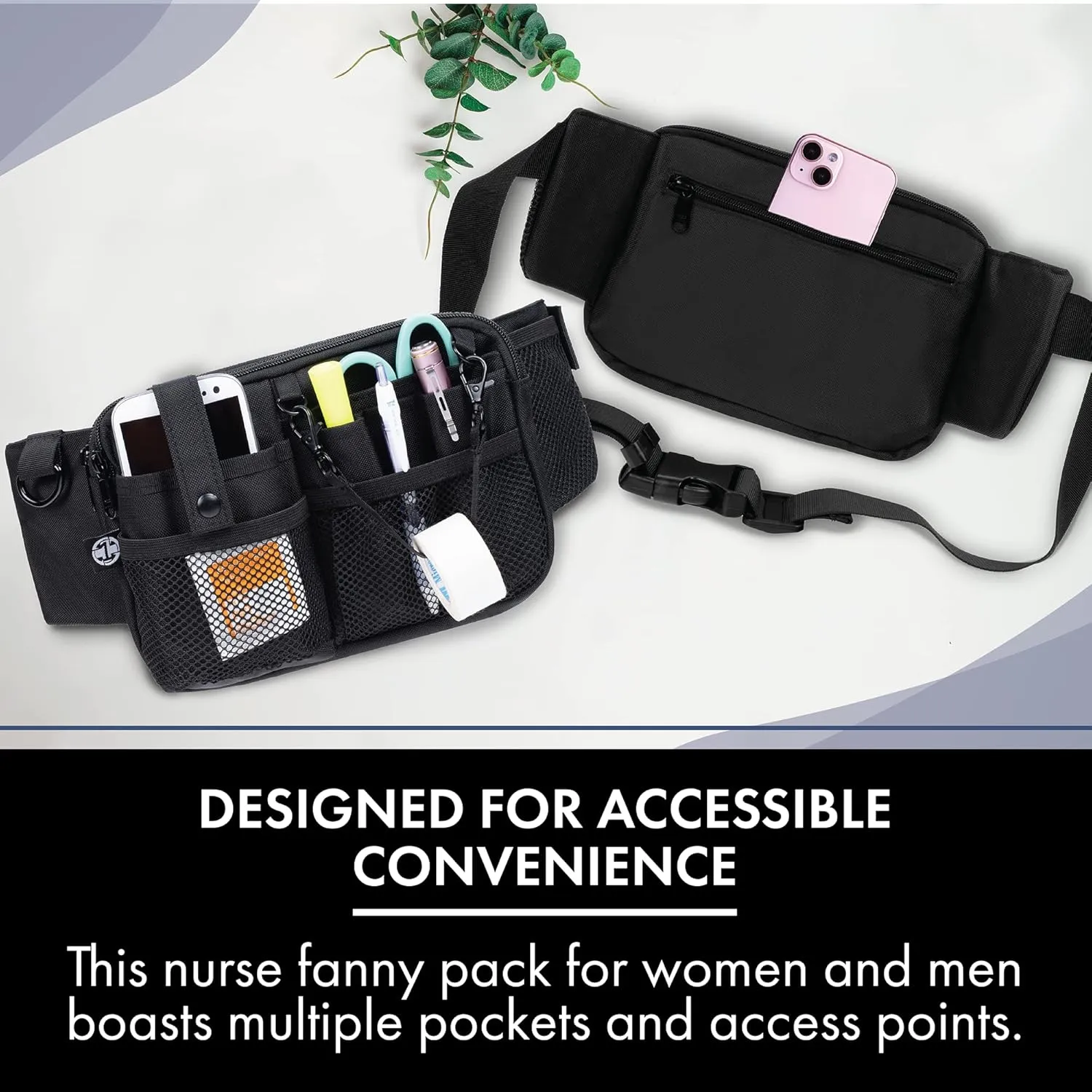 First Lifesaver Nurse Fanny Pack with Multi-Compartment and Tape Holder For Nurses and Nursing Students (Black)