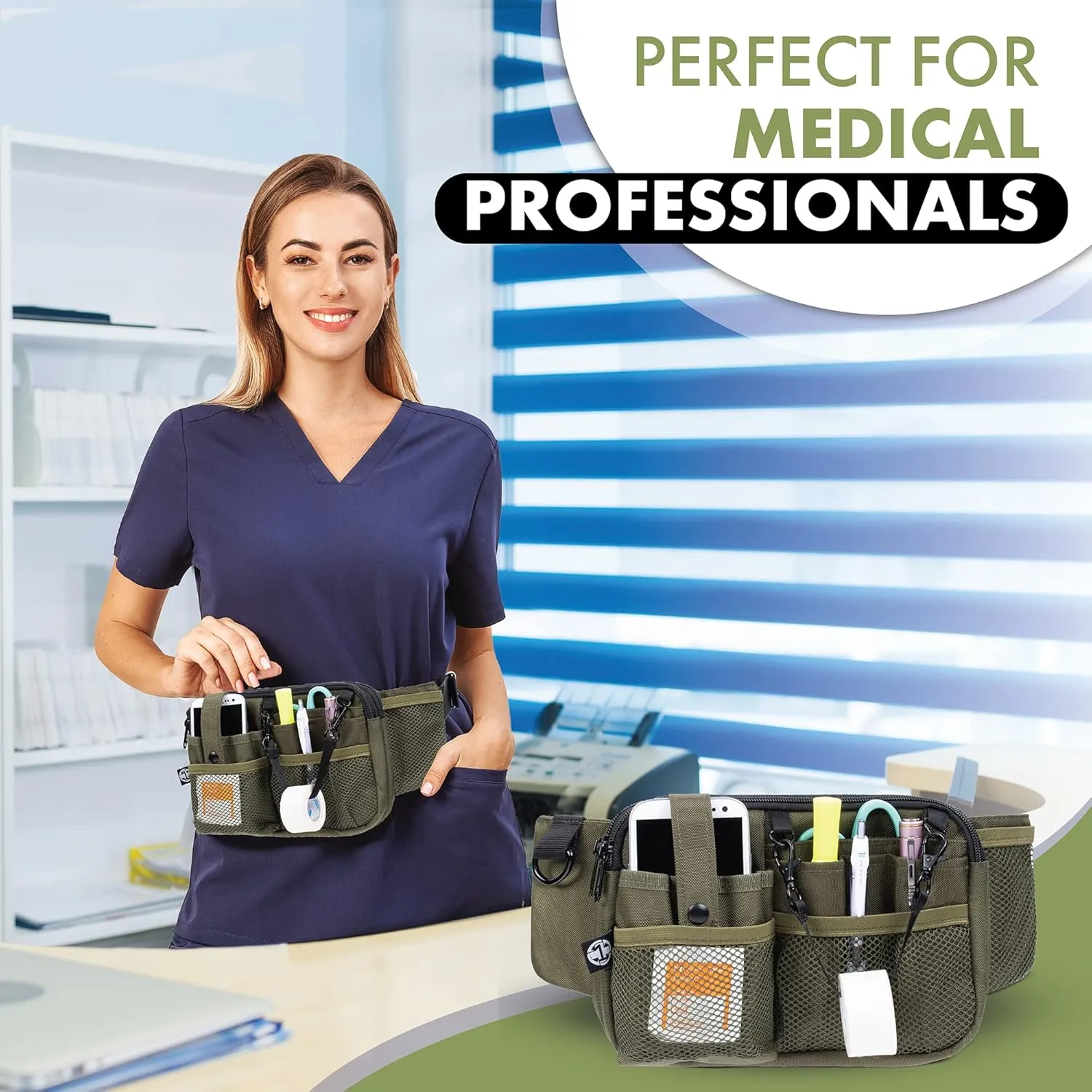 First Lifesaver Nurse Fanny Pack with Multi-Compartment and Tape Holder For Nurses and Nursing Students (Moss)