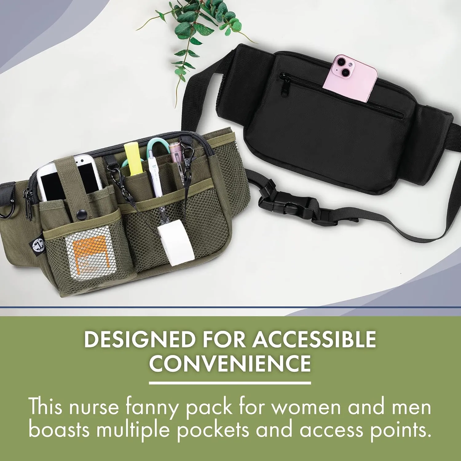 First Lifesaver Nurse Fanny Pack with Multi-Compartment and Tape Holder For Nurses and Nursing Students (Moss)