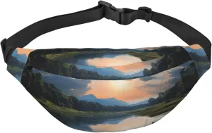 Fishing Scenic Fanny Pack Adjustable Crossbody Bag Large Waist Bag Travel Belt Bag Unisex Bum Bag, Black, One Size, Casual Daypack