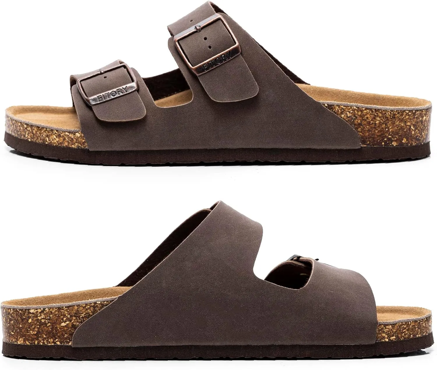 FITORY Mens Leather Insole Sandals with Two Buckles,Open Toe Slides for Indoor and Outdoor Size 7-14.5