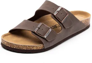 FITORY Mens Leather Insole Sandals with Two Buckles,Open Toe Slides for Indoor and Outdoor Size 7-14.5