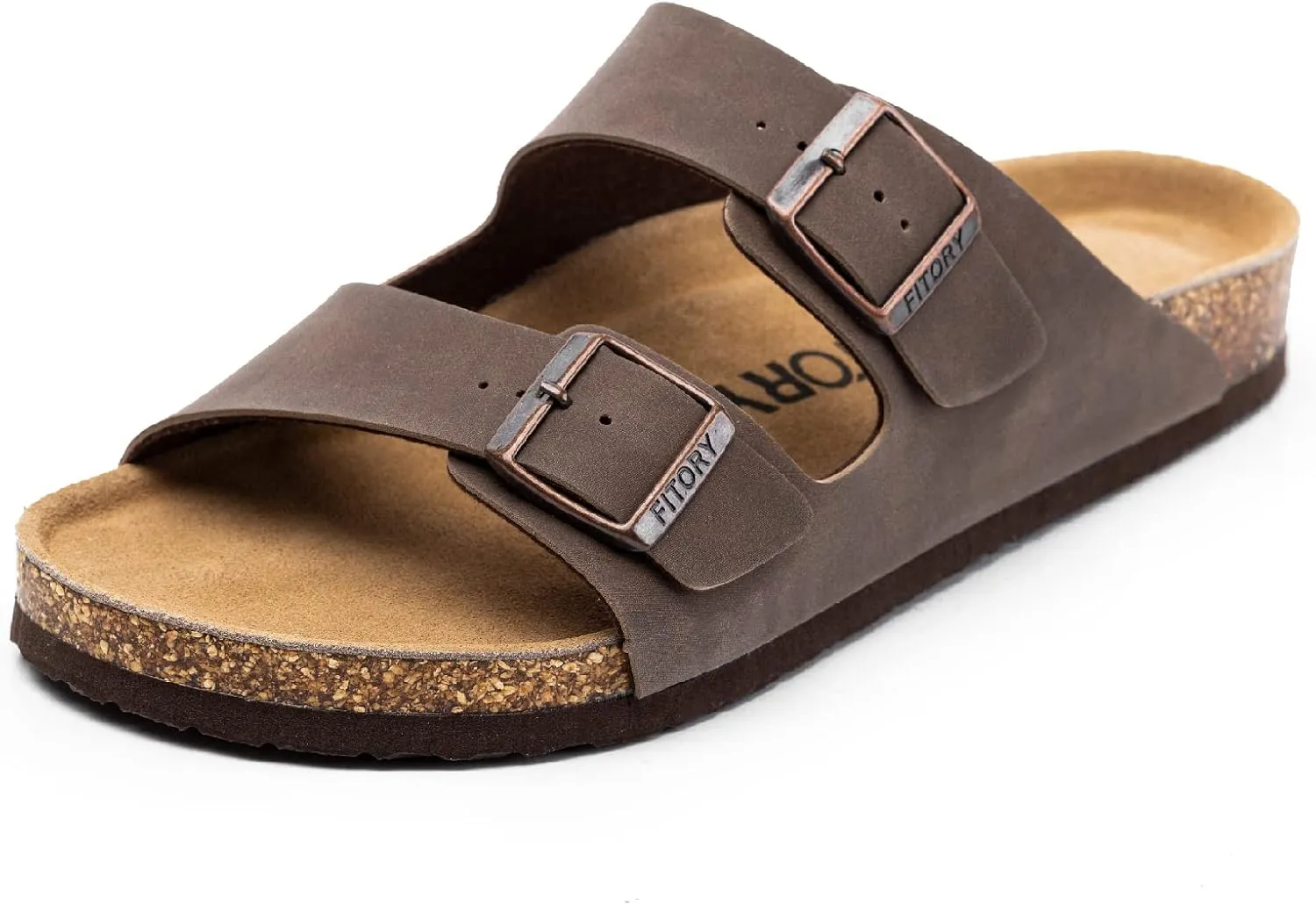 FITORY Mens Leather Insole Sandals with Two Buckles,Open Toe Slides for Indoor and Outdoor Size 7-14.5