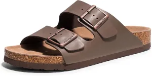 FITORY Mens Leather Sandals with Arch Support, Open Toe Slides Adjustable Buckles for Summer Size 7-13