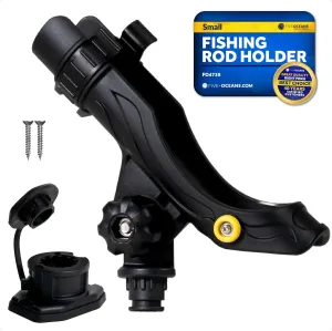 Five Oceans Fishing Rod Holder, with Deck Mount Base, Black, High-Impact Nylon, Multiple Sizes