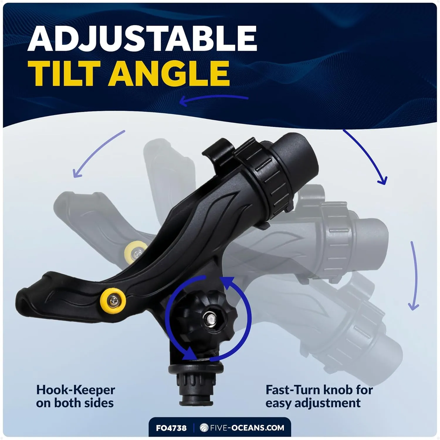 Five Oceans Fishing Rod Holder, with Deck Mount Base, Black, High-Impact Nylon, Multiple Sizes