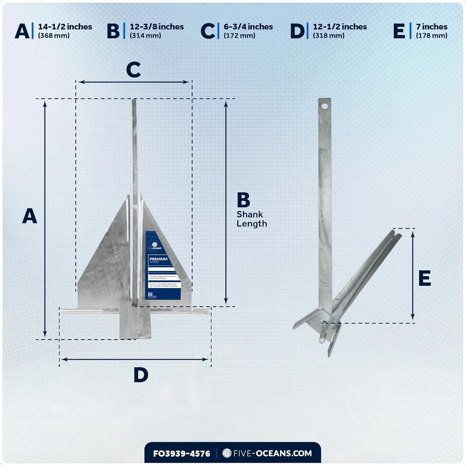 Five Oceans Fluke Boat Anchor, Heavy Duty Hot Dipped Galvanized Steel, Multiple Sizes – Ideal for Pontoon, Dinghies, Boats