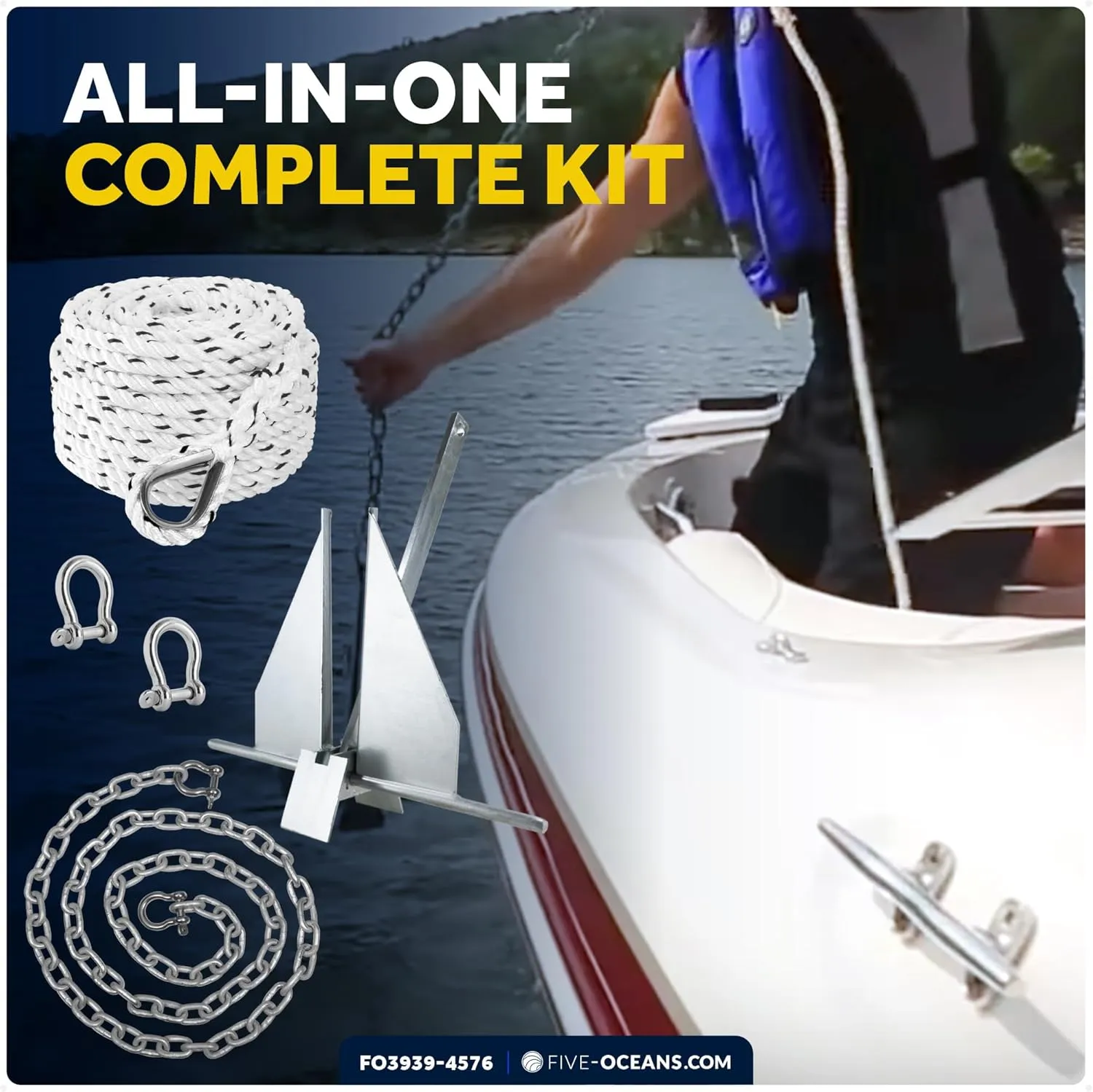 Five Oceans Fluke Boat Anchor, Heavy Duty Hot Dipped Galvanized Steel, Multiple Sizes – Ideal for Pontoon, Dinghies, Boats